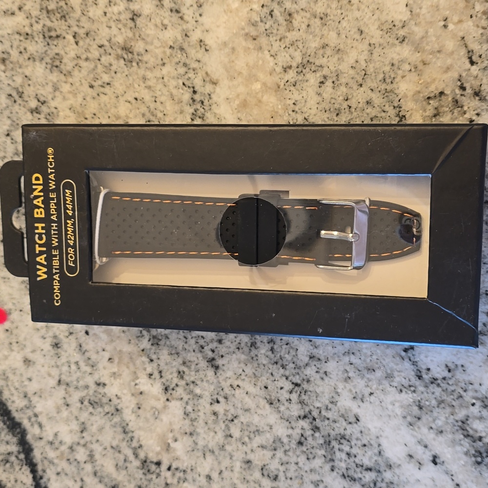 Apple Watch Band Black w Orange Stitching 42mm, 44mm
